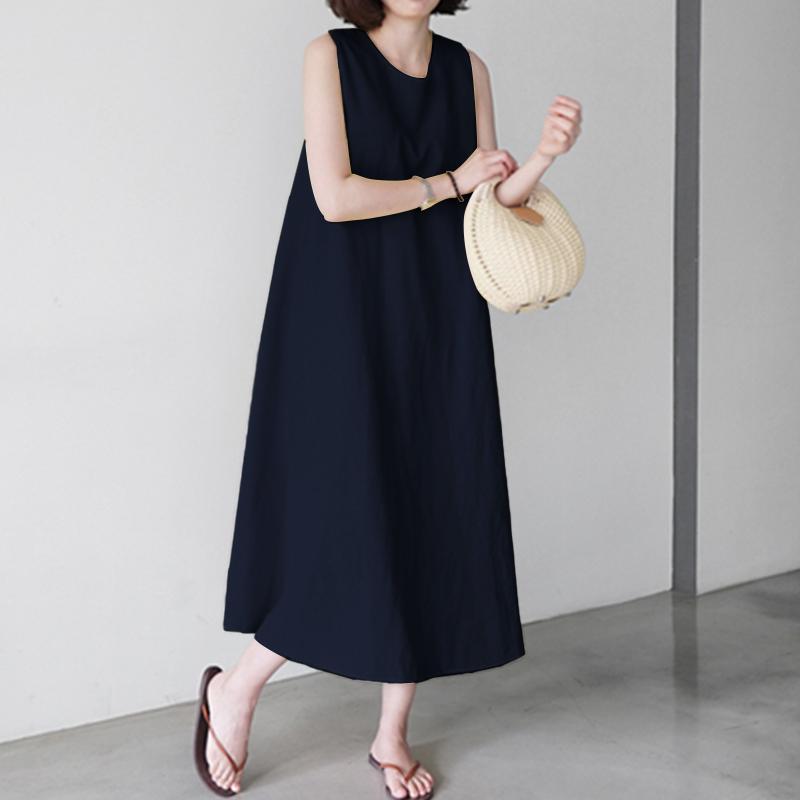 ZANZEA Женское повседневное повседневное однотонное платье без рукавов с круглым вырезом