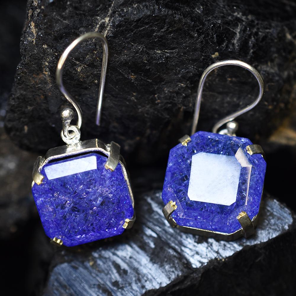 Серьга из стерлингового серебра 925 пробы 77 карат фиолетовый танзанит натуральный квадрат сертифицированные драгоценные камни my.er-33-k