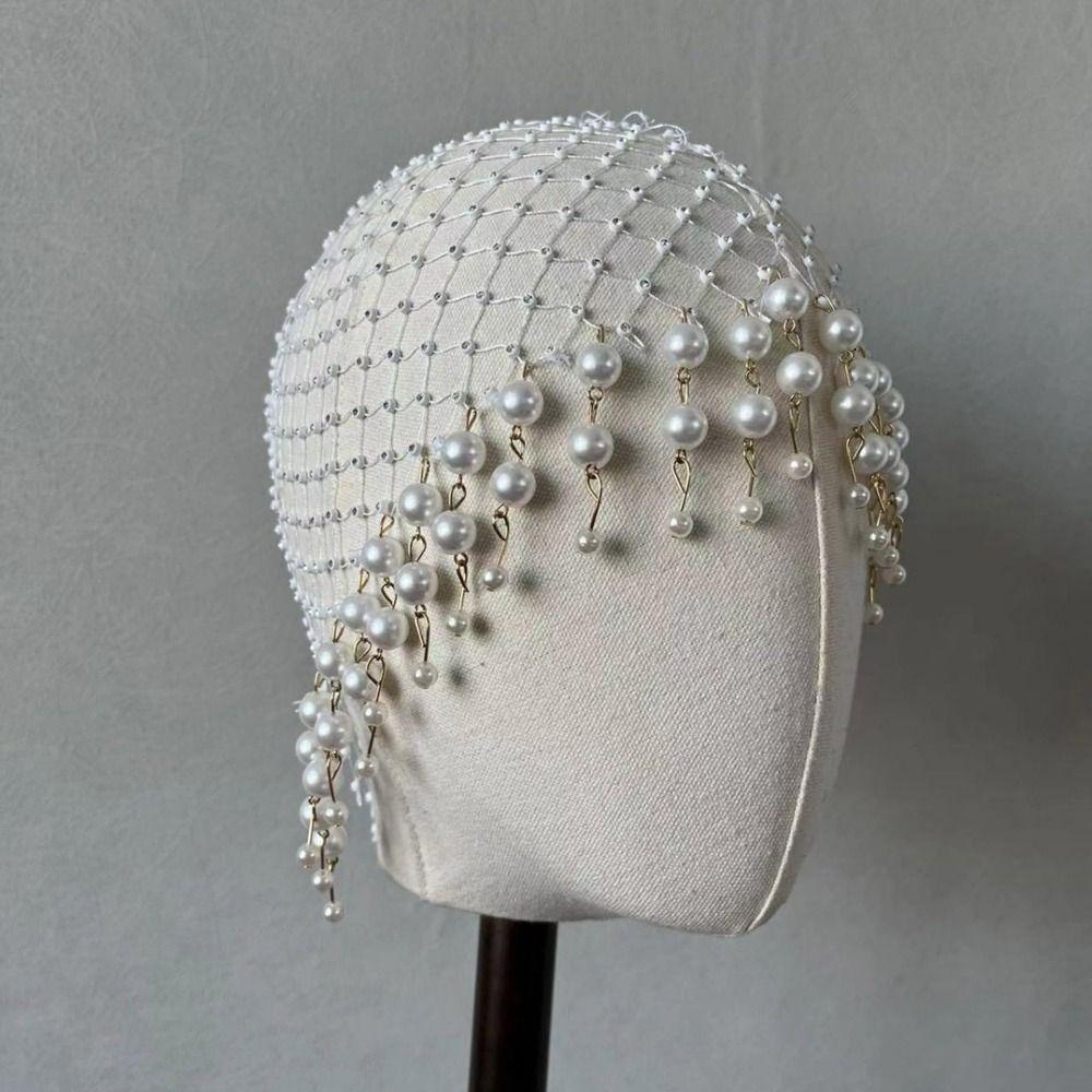 Exquisite Pearls Tassels Headwear Handmade Women Hat Fashion Pearls Tassels Hair Hat  For Ladies