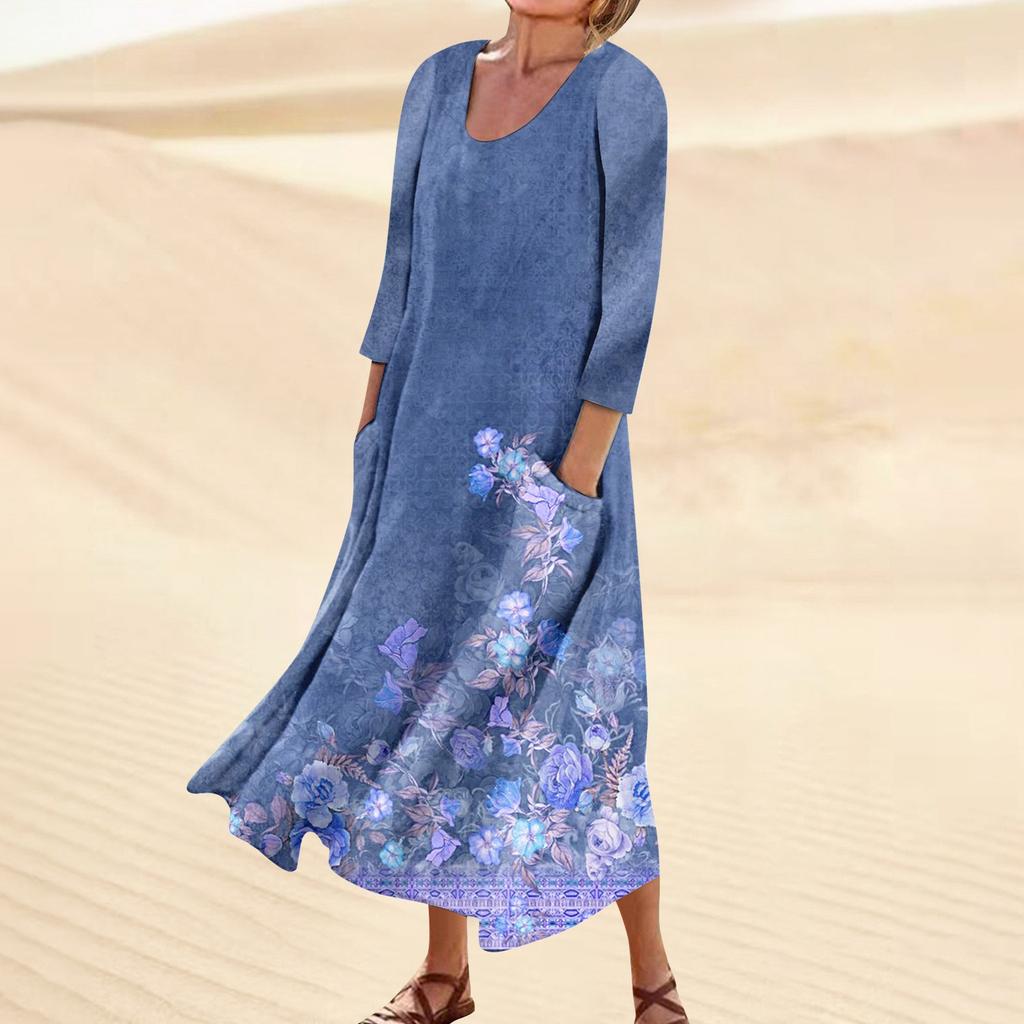 Платье для женщин, весеннее повседневное модное платье в стиле бохо с рукавами 3/4 для праздника, большого размера