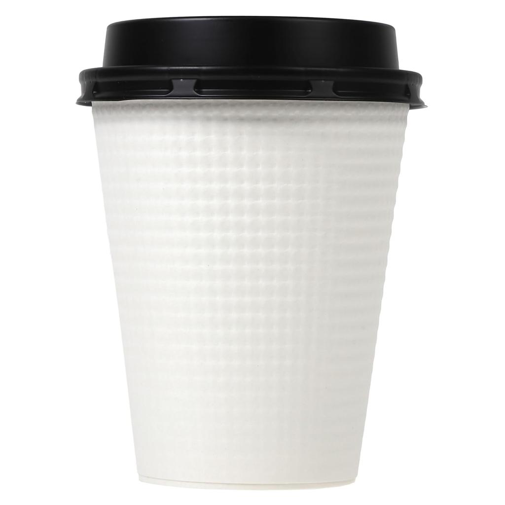 Made in Japan by Tokan Kogyo, Insulated Embossed Paper Cups, 260ml, with Lift-Up Lids, SMP-260E, Pack of 50 (Black, with Lift-Up Lids)
