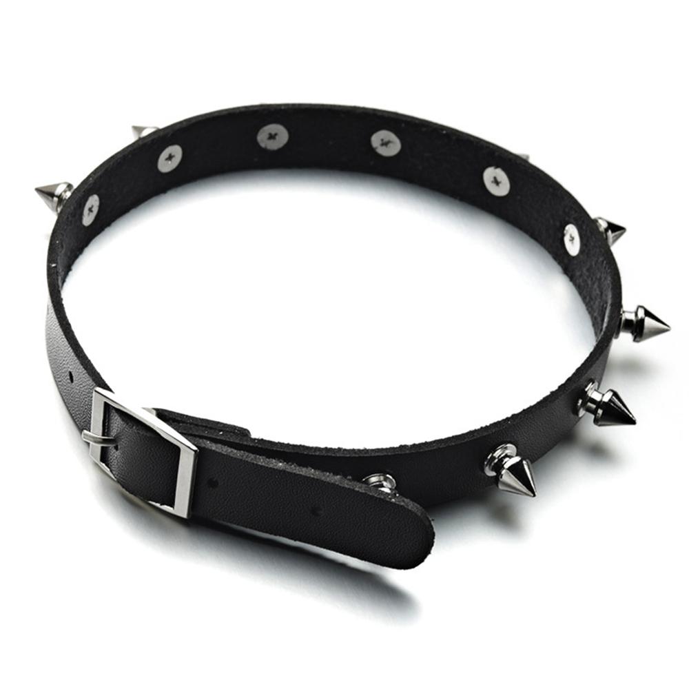 Metal Buckle Women Black Rivet PU Leather Necklace Jewelry Clavicle Chain Metal Spike Necklace