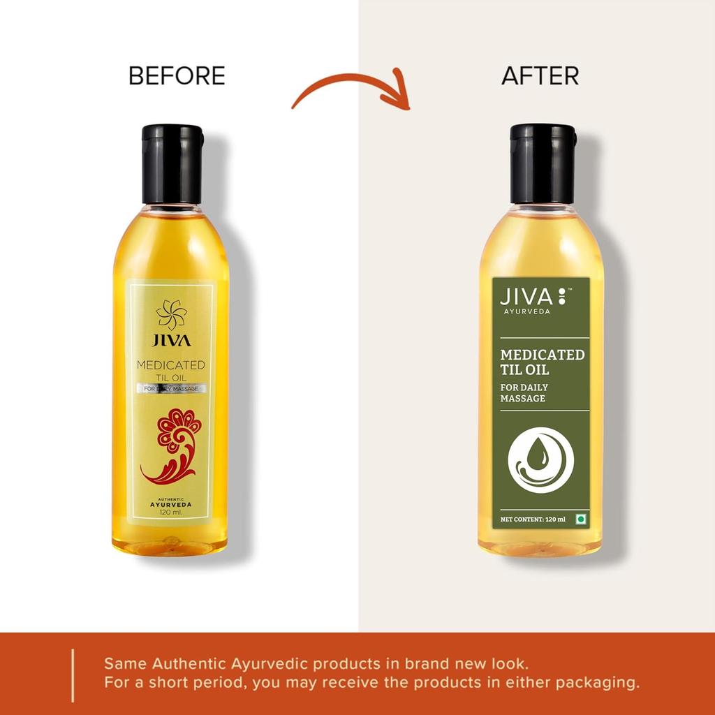 Jiva Medicated Til Oil 120 ml Pack of 2 Ayurvedic Herbal Massage Oil for Joint, Muscle, and Body Care