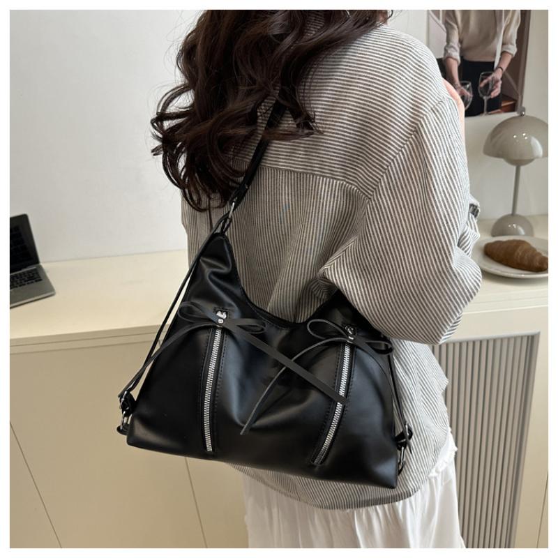 Retro Large Capacity Soft Leather Tote Bag With Knot Casual Double Shoulder Bag Trendy Sle Women'S Handbag
