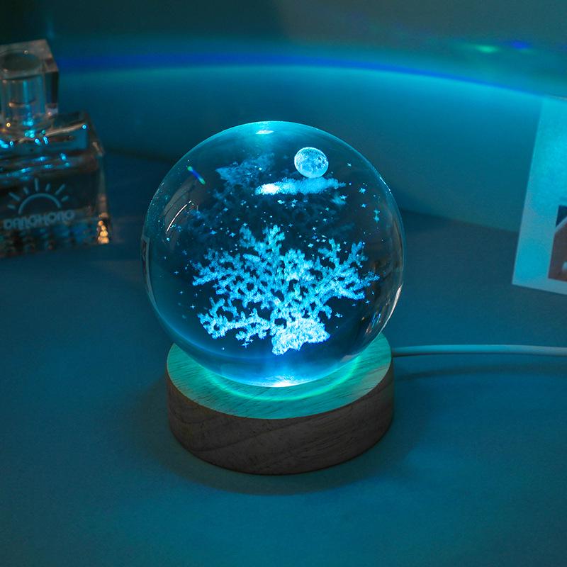 Luminous 3D Crystal Ball Night Light - Engraved Glass Room Ornament, Perfect Birthday Gift for Girls