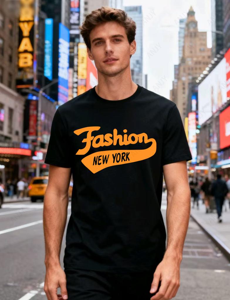 New York Street Style Letter Printed Tshirt Loose Casual Daily Couple Style Round Neck Short Sleeved Pure Cotton Top