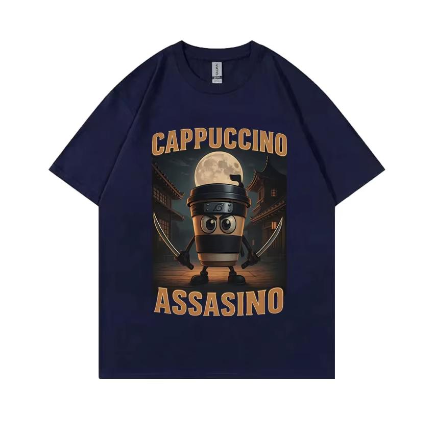 Итальянская футболка Brainrot Cappuccino Assasino Funny Meme унисекс повседневная юмористическая футболка большого размера для мужчин и женщин винтажная хлопковая футболка