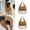 Vintage Suede Shoulder Tote Bag With Tassel Design And Solid Color For Daily Use
