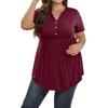 Women's Solid Color Large Size  V Neck Button-Up Top Casual Short Sleeve Flowy Top