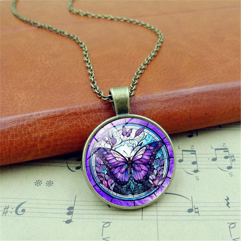 Fashion Purple Butterfly Time Women's Versatile Retro Jewelry Pendant Necklace