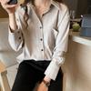 Korean Women's 2024 Spring Autumn New Splicing Polo Collar Button Pocket Fashion Solid Loose Casual Long Sleeve Blouses Shirts