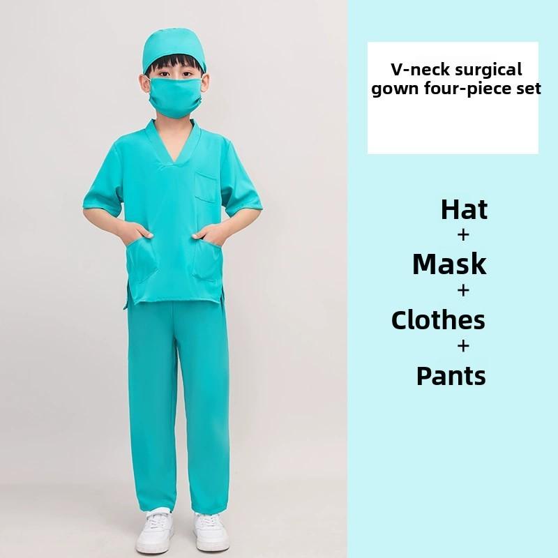Epidemic Prevention Suit Doctor Surgical Gowns White Coat Kids Halloween Costume