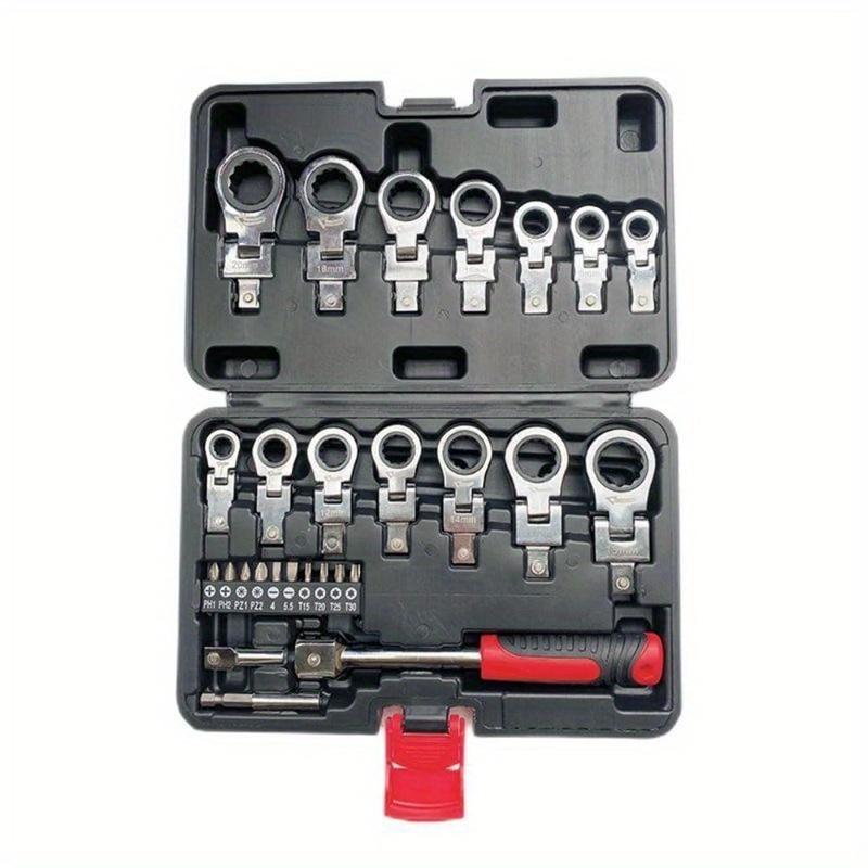 Набор из 27 гаечных ключей с трещоткой Flex Head, сменные головки Torx с трещоткой 6 мм-20 мм с отверткой, многофункциональный набор инструментов с кейсом