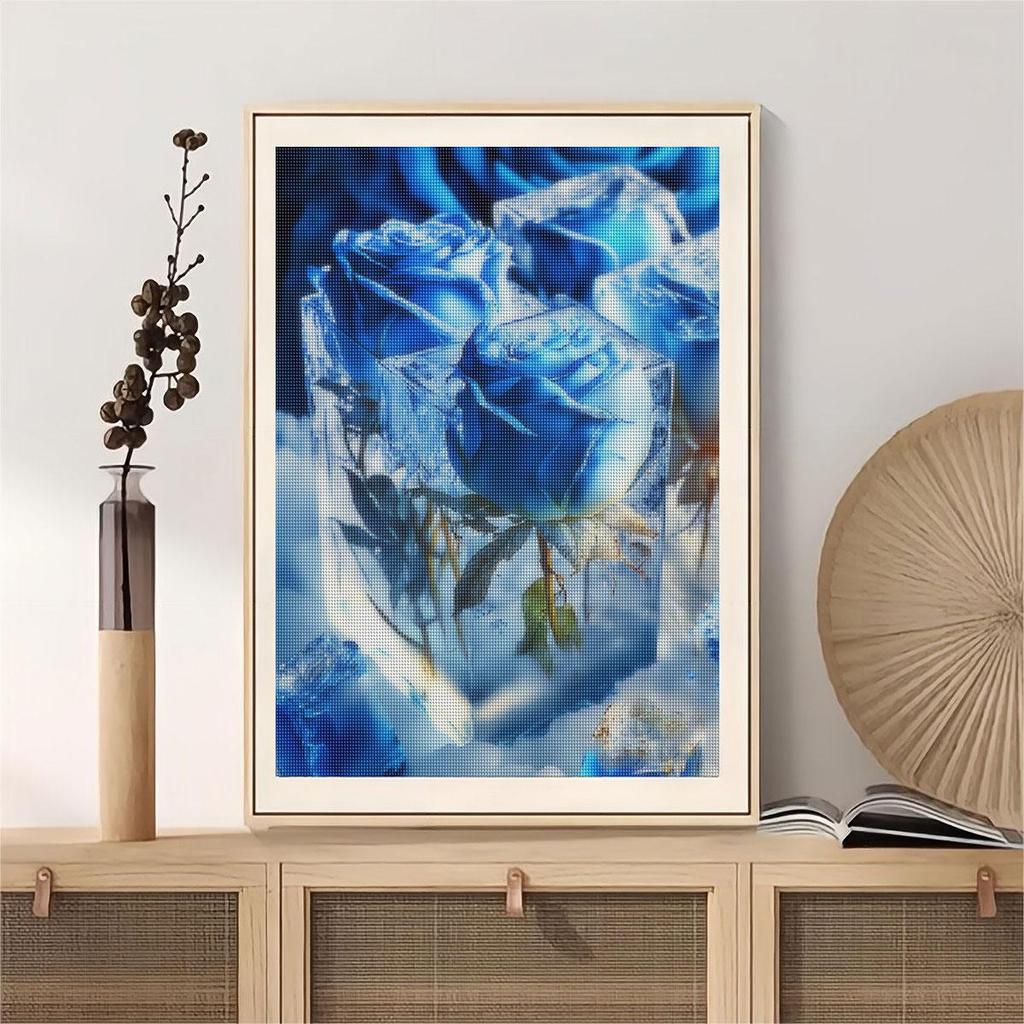 DIY Diamond Painting Cross Stitch Blue Ice Rose Full Round Diamond Art Embroidery Needlework Home Decor 30x40cm/12x16inch