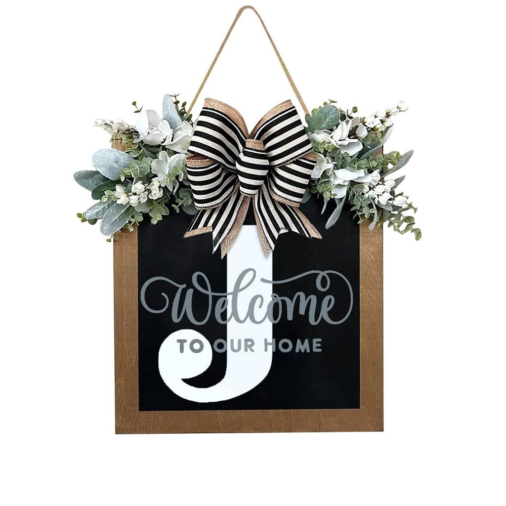 New Surname Year Round Front Door Wreath, Front Door Welcome Sign, 26 Letter Wreath With  Wreath And Bow