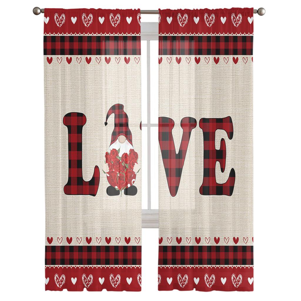 День святого Валентина Гном Тюль Шторы Для Гостиной Кухни Прозрачная Вуаль Шторы Спальня Оконные Панели