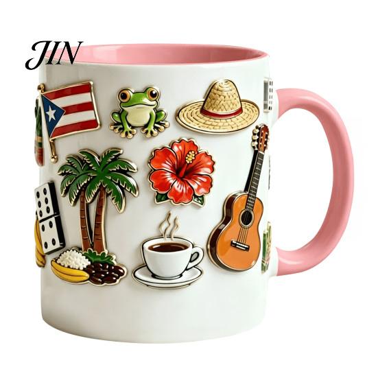 Home Office Coffee Mug Dominican Theme Mug, Ceramic Comfortable Grip Cup, Hot And Artistic Cold Drinks Safe for Use Drinking