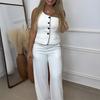 Women's Dressy Two Piece Outfit One Shoulder Sleeveless Blazer Vest Top with Wide Leg Pants Set Formal Tuxedos Suit