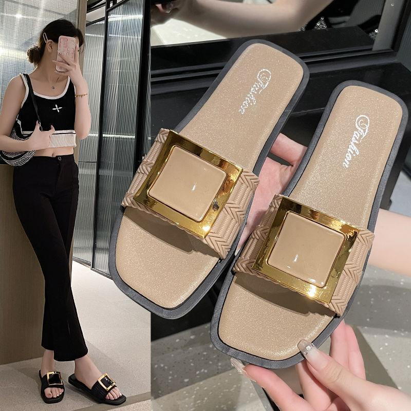 Новые модные универсальные тапочки корейского выпуска для женской летней верхней одежды, домашние нескользящие студенческие тапочки на плоской подошве