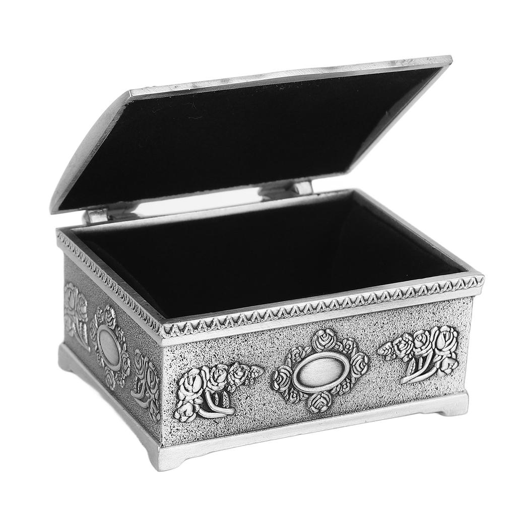 Vintage Jewelry Box Hand Carved Pattern Metal Small Antique Jewelry Organizer for Rings Earrings