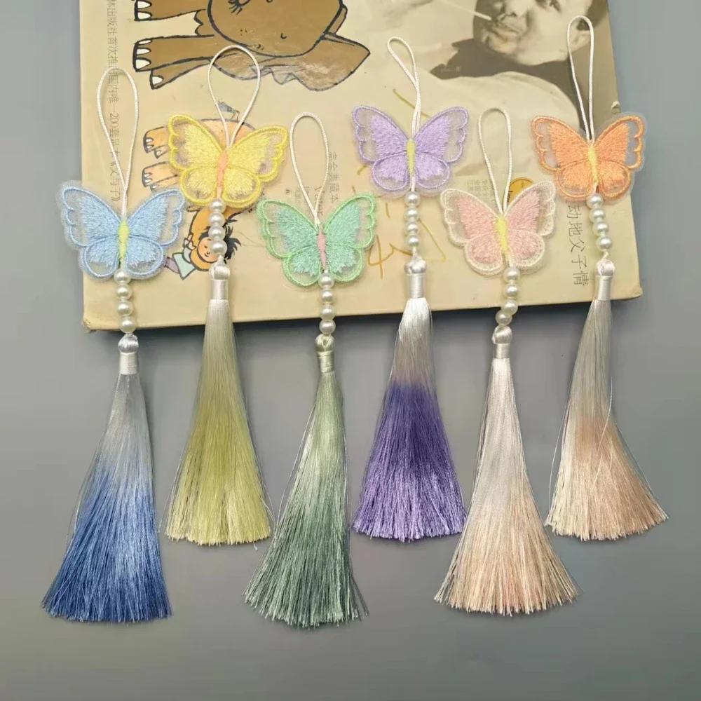 Chinese Classic Tassels Delicate Ethnic Style Flower Metal Frame Pendants DIY Handicraft Ornaments Key Ring Decoration