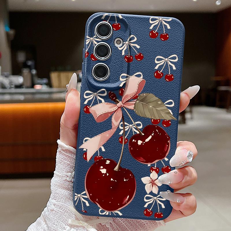 Мультяшный Чехол с Фруктами Вишни Для Samsung S26 Ultra S25 A18 S24 S23 S22 S21 FE A15 A16 A17 A35 A36 A37 A54 A55 A56 A57 Силиконовый Чехол с Текстурой Кожи