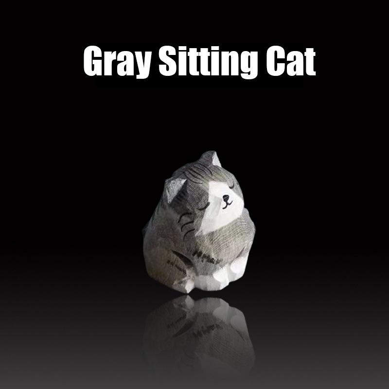 1PC Small Animal Creative Desktop Wood Cat DIY Decoration Crafts Handmade Wood Carving Kitten Ornaments