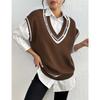 Women's Fall/winter Striped Patchwork Deep V-neck Vest Sweater