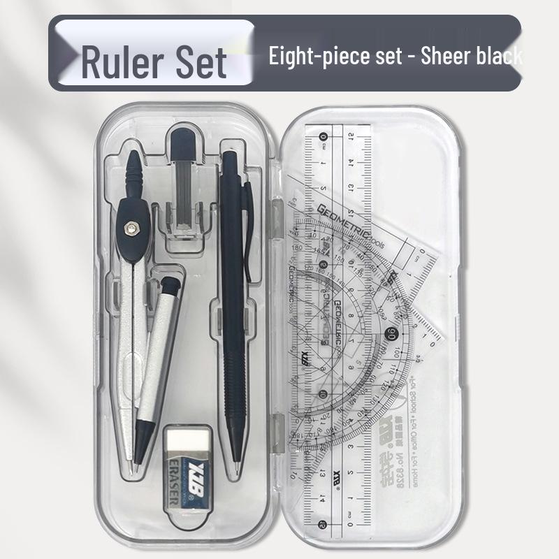 Набор геометрии из 9 предметов для школы: Компас, Транспортир, Линейка, Угольник и другое