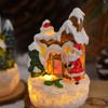 Resin House Statue Light Creative Santa Claus Snowman Lamp Miniature Figurine Sculptures  Festival