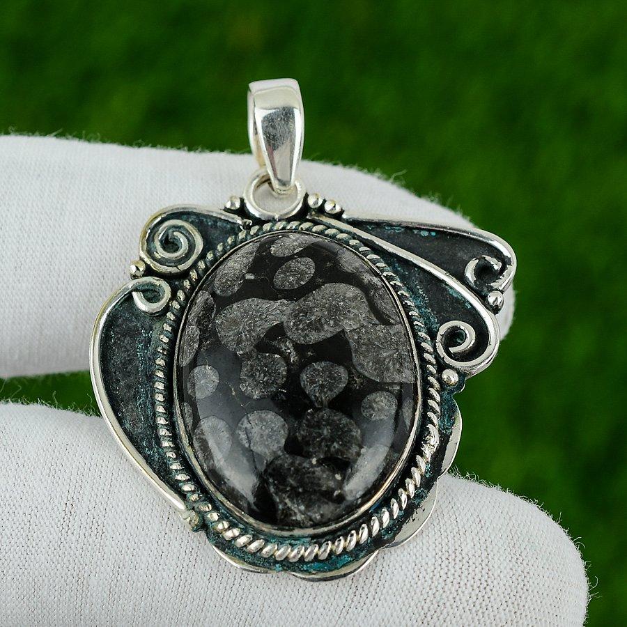 Натуральный Черный Ископаемый Коралл Камень Подвеска 925 Пробы Серебро Для Девочек