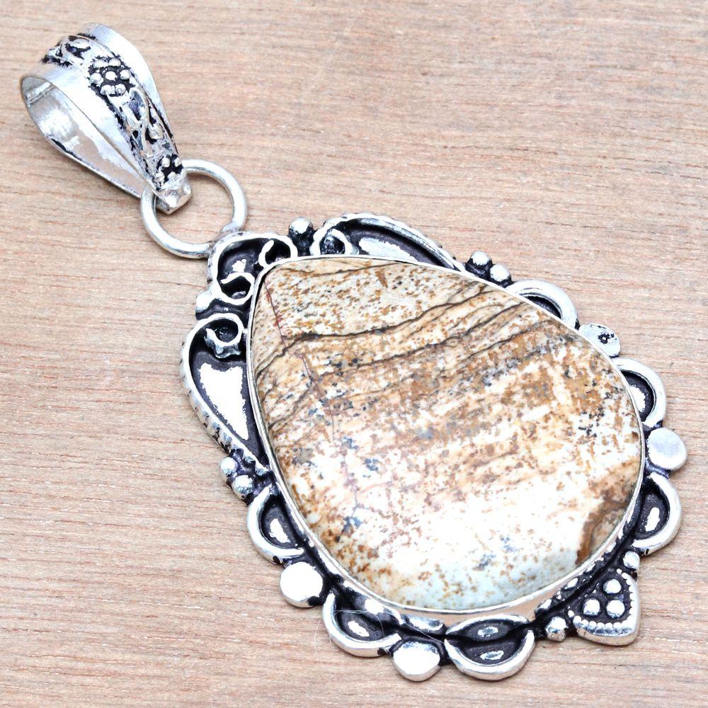 Подвеска с изображением драгоценного камня яшмы ручной работы ко Дню матери, серебряное украшение 2,25 дюйма