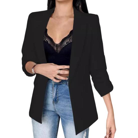 Women Suit Coat Lapel Long Sleeve Flap Pockets Suit Jacket Solid Color Open Front Office Lady Business Outwear