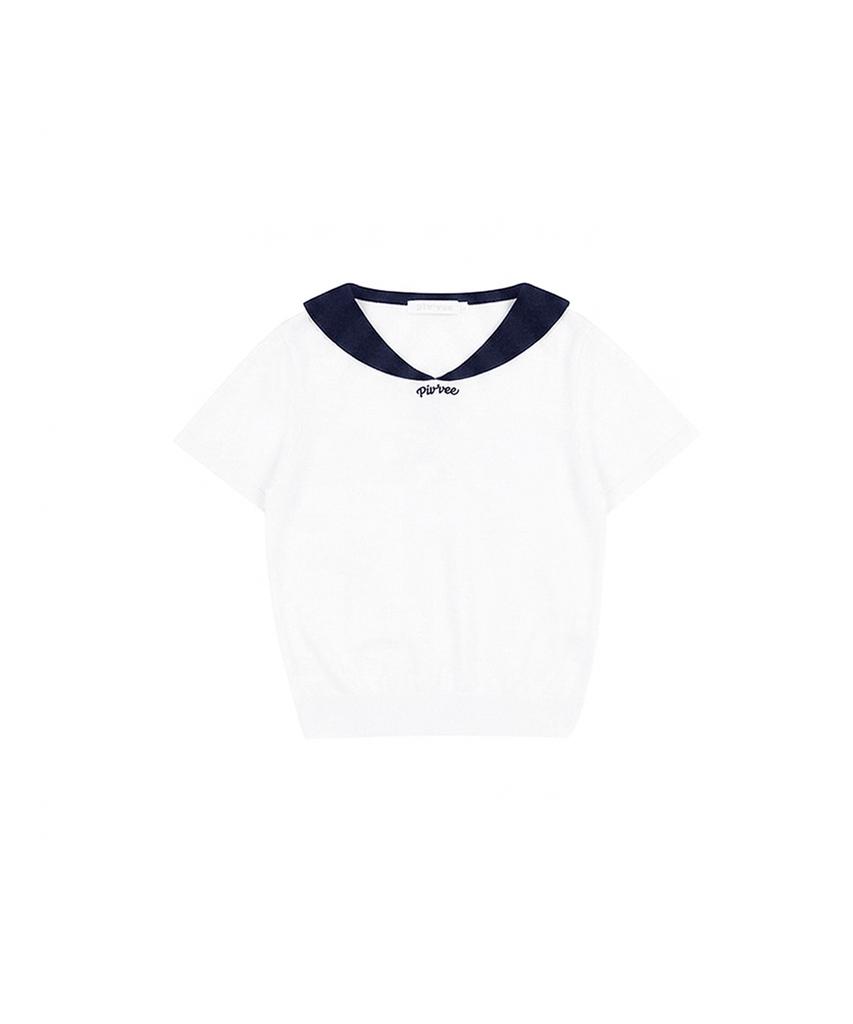 PIV’VEE Giant Smiley Sailor Short Sleeve Knit Top (Cloud White)