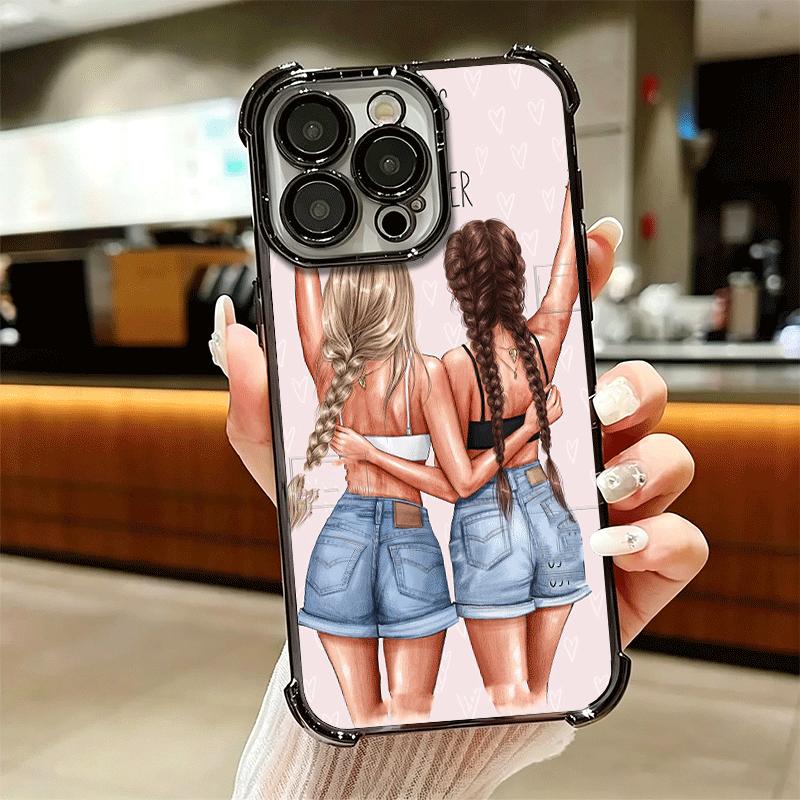 Best Friends Forever Girls Plating Phone Case For Iphone 16 17 Pro Max Air 16E 14 15 Plus 12 13 Mini Anti-Fall Airabag Cover