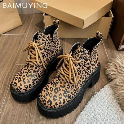 Женские ботильоны на платформе с леопардовым принтом, массивные, на шнуровке, на высоком каблуке, тренд 2025 года, дизайнерские туфли-лодочки для мотоциклистов, женские ботинки