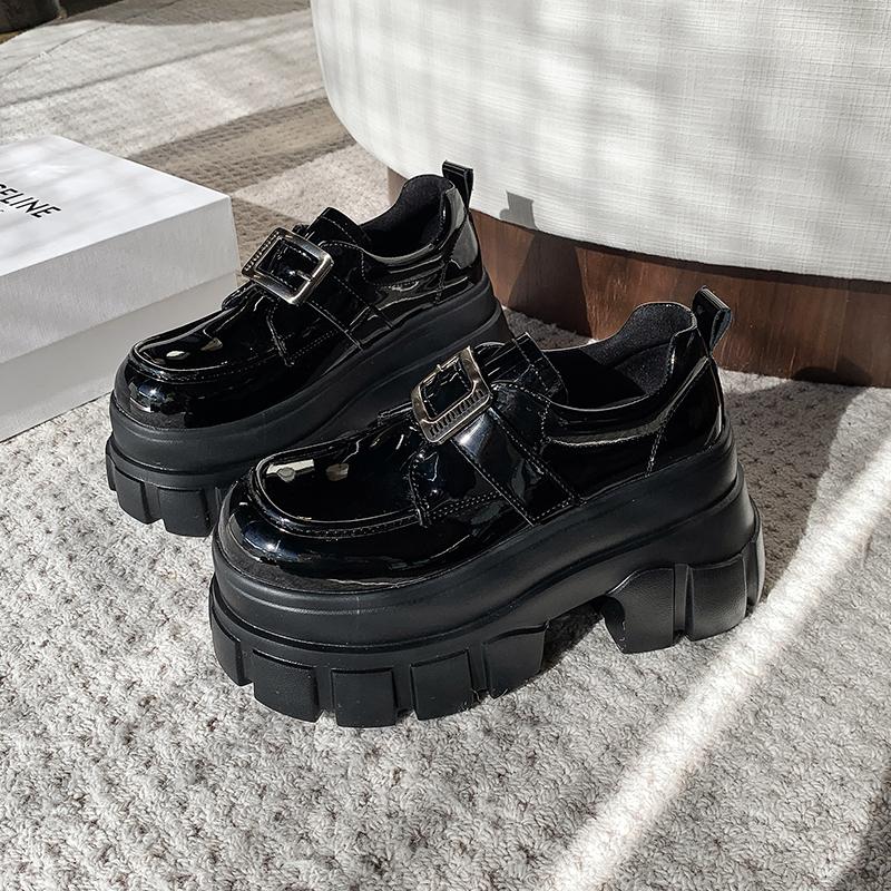 Мода Весна Лето Обувь British Walker Женская Лакированная Кожа Обувь на Платформе Высокая Платформа Массивный Каблук Туфли-Лодочки 9 см zapatos de mujer