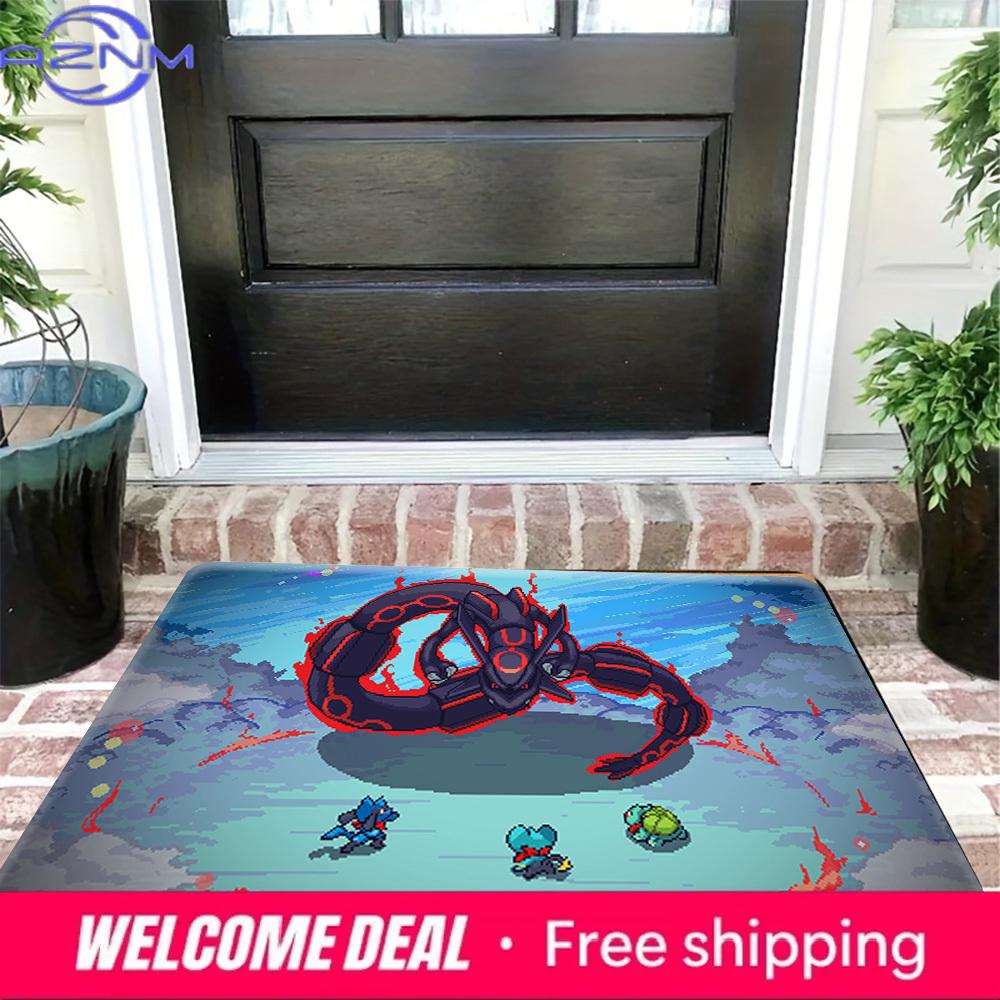 Pokemon Shiny Rayquaza Pixel Battle Print Non-slip Doormat, Soft Absorbent Floor Rug for Home Decor