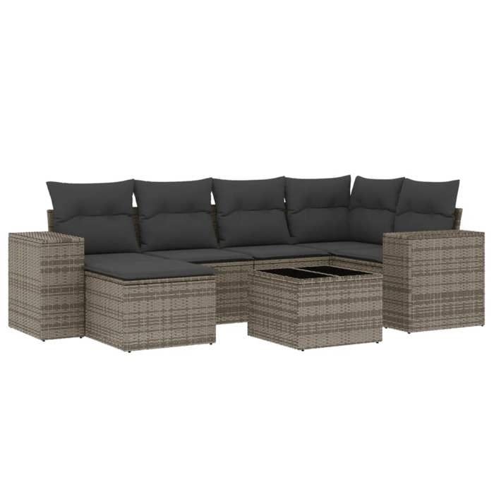 VidaXL Salon de Jardin avec Coussins 7 pcs, Canapés de Terrasse, Ensemble de Meubles de Patio, Mobilier d'Extérieur, Gris 3255207