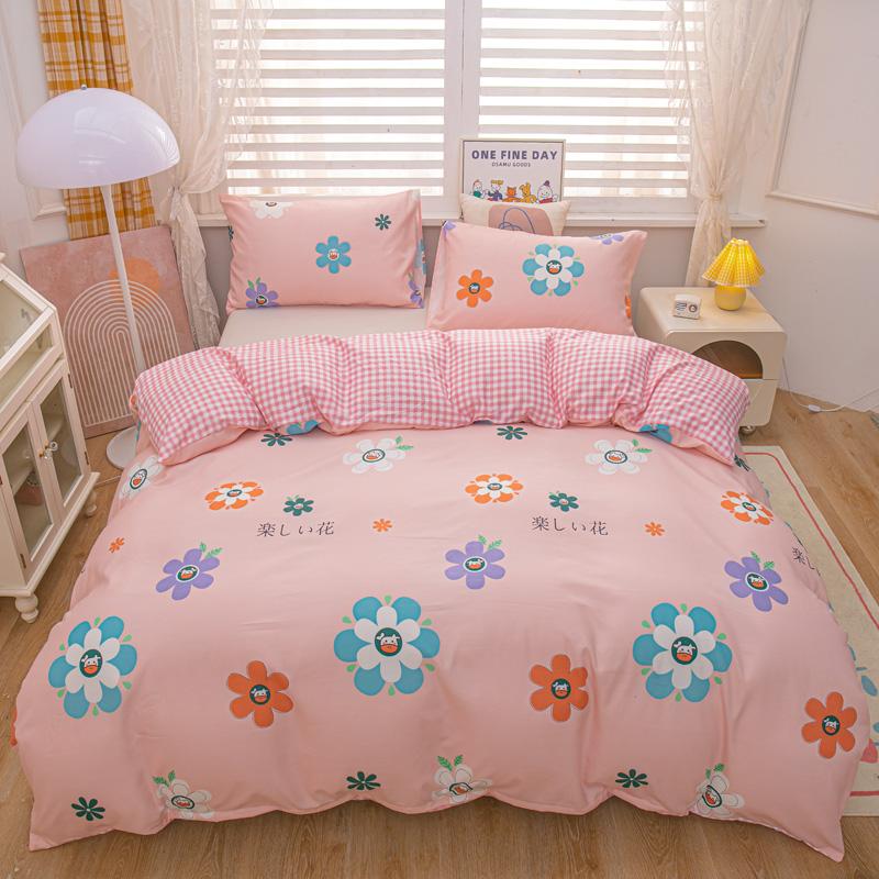 Cartoon Animal Rabbit Bear Duvet Cover Girls Strawberry Floral Bedding Set Reversible Kawaii Comforter Cover With 2 Pillowcase