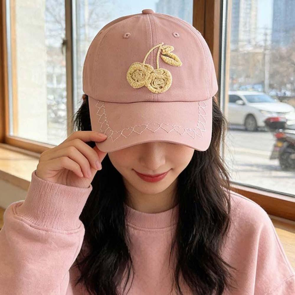 Fashion Adjustable Cherry Baseball Cap Sunscreen Hip-hop Embroidered Peaked Hat Versatile Polyester Sunshade Casquette Girls