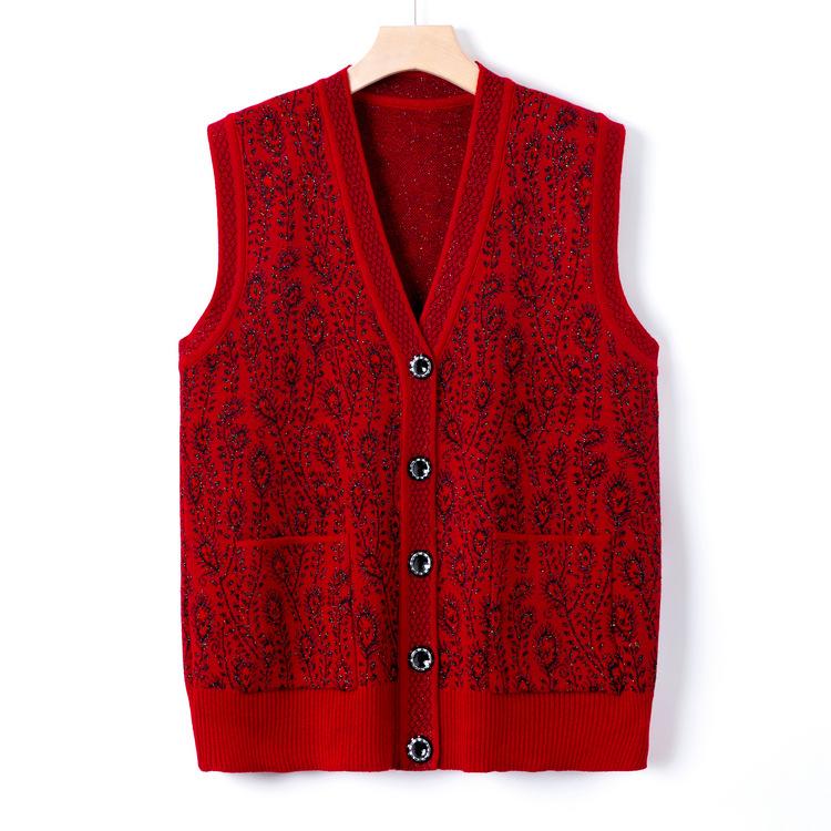 Middle-aged and Elderly Women's Autumn Clothing New Knitted Sweater Grandma Autumn Sweater Vest Jacket