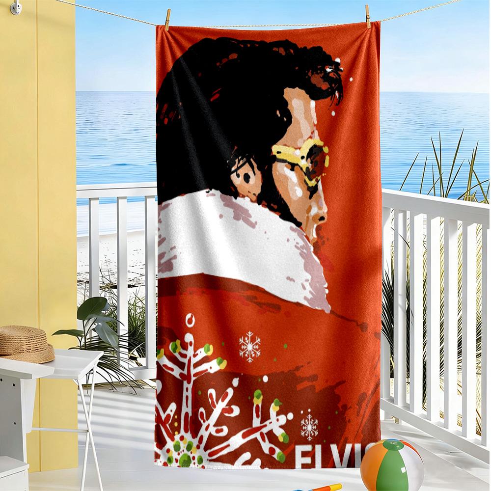 Christmas Elvis Artwork Beach Towel Super Soft Microfiber Quickdry Fabric Comfortable Lightweight