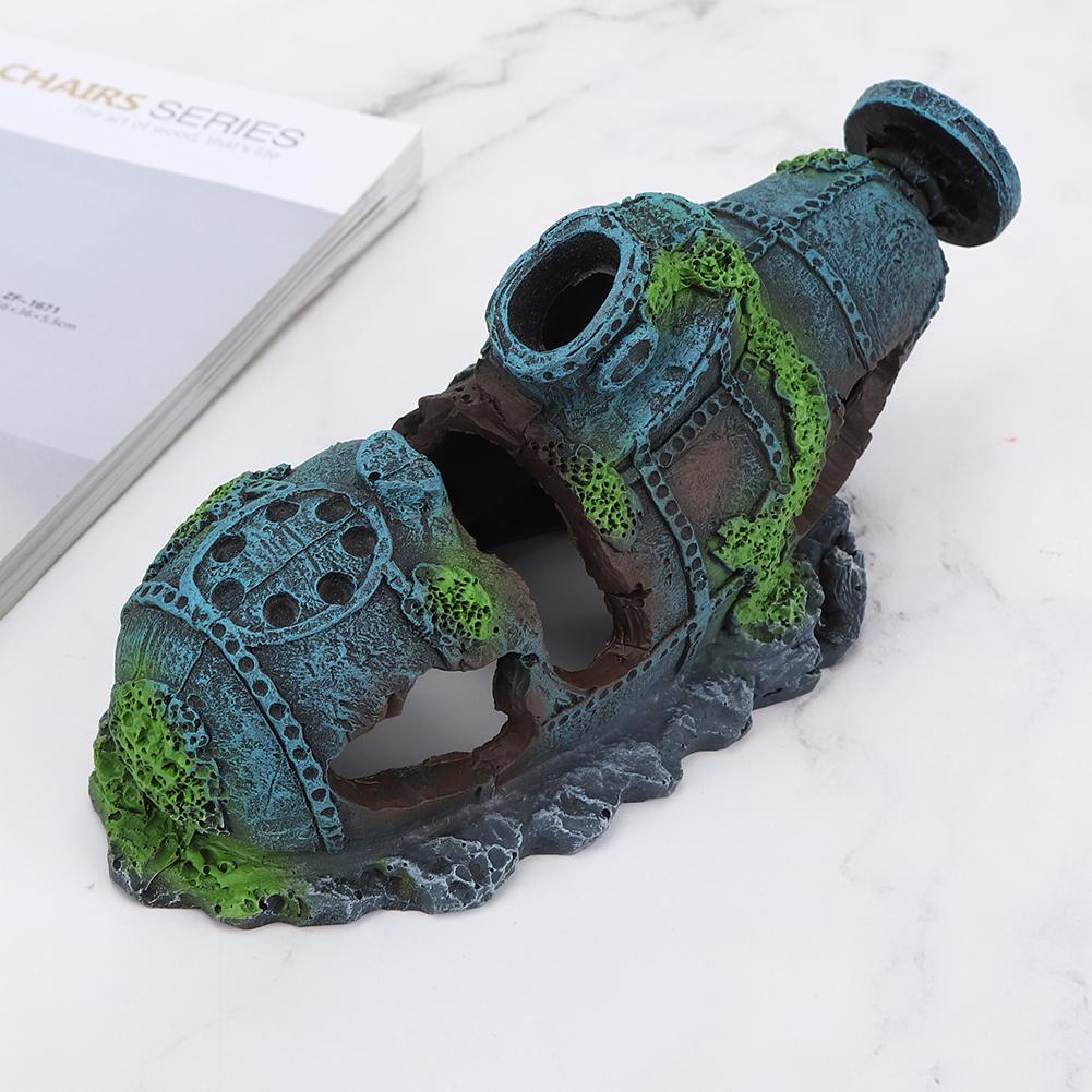 Resin Aquarium Artificial Simulation Shipwreck Water Plants Reptiles Hide House Fish Tank Landscape Ornament