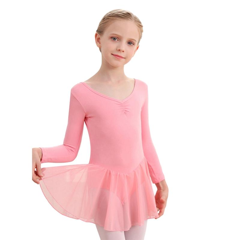 Детский танцевальный костюм для девочек, балетный тренировочный костюм с длинными рукавами и бантом сзади