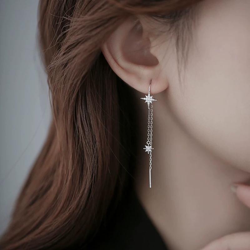 Серьги-каффы Beixi S925 из стерлингового серебра со звездой и кисточкой - Простые, Модные, Длинные, с Универсальной Индивидуальностью