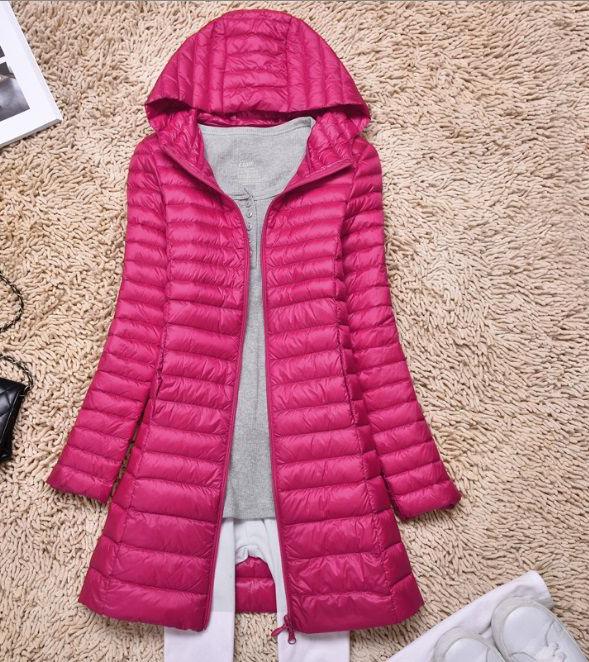 Осенне-зимнее модное длинное пуховое пальто больших размеров для мамы, куртка с капюшоном, однотонная одежда ярких цветов
