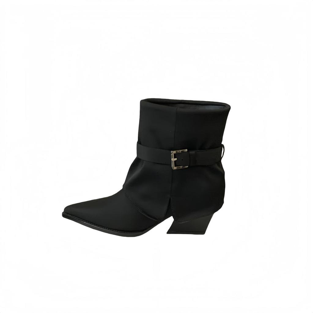 European and American Thick Heel Suede Belt Buckle Trouser Boots French Temperament Pointed Short Boots Women's Boots New In Autumn 2025