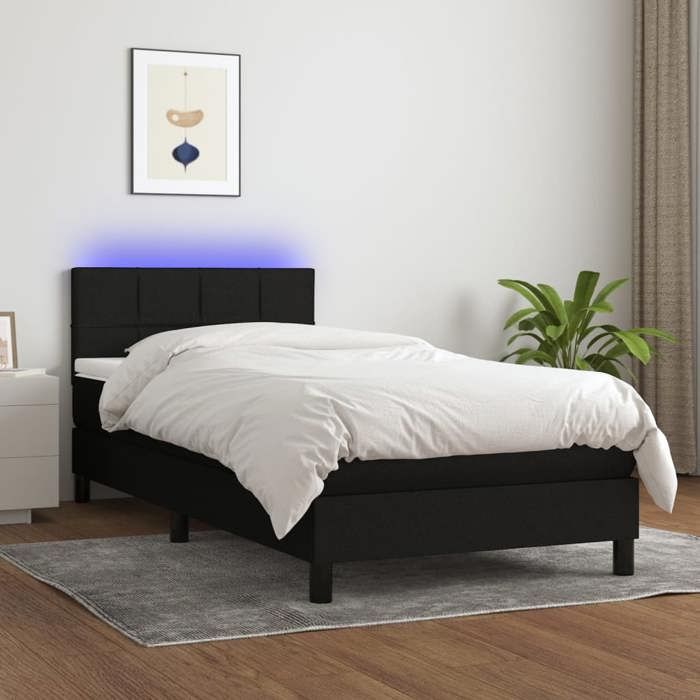 Maison Exclusive - Sommier à lattes de lit avec matelas et LED Noir 80x200cm Tissu