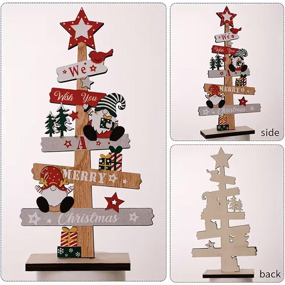 Xmas Tree Shape Christmas Decoration Wood Tabletop Ornament Christmas Tree Desktop Ornament  Gift